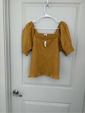 Mustard Puff Sleeve Smocked Top - NWT Madewell Size XL